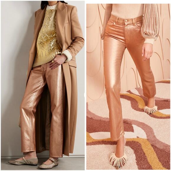 Ulla Johnson Agnes Straight Leg Metallic Copper Foil Jean NWT 27 - Picture 1 of 14